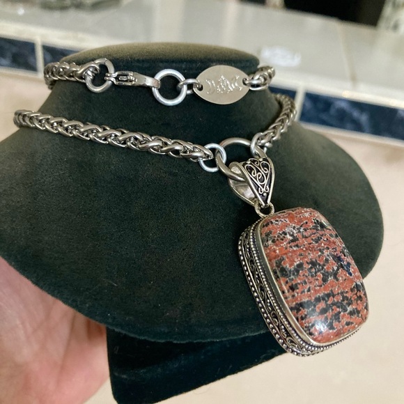 925 sterling silver overlay black & red obsidian mahogany charm boho necklace - Picture 2 of 13